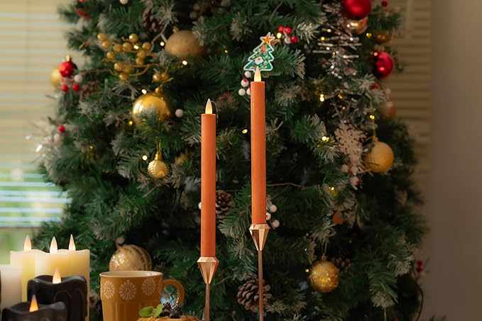 Flameless Taper Candles Flickering with Remote and Timer, 3D Moving Flame Taper Candle Battery Operated to 400 Hours, 9 Inch Window Candles, (Orange)