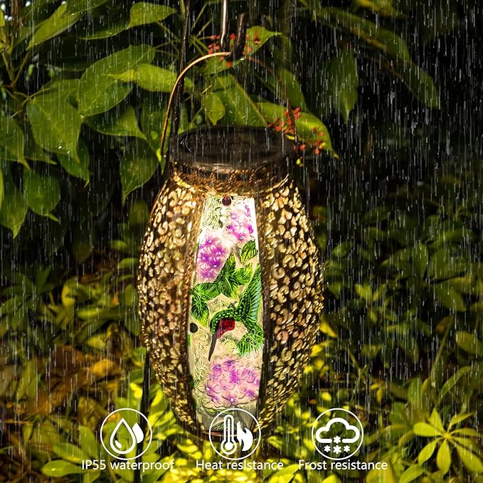 Larekook Hummingbird Solar Lanterns Outdoor Waterproof,13" Metal Hanging Christmas Decorative Lantern,Large Hummingbird Solar Lights for Outside Yard Porch Patio Garden Decor,Birthday Gifts for Women