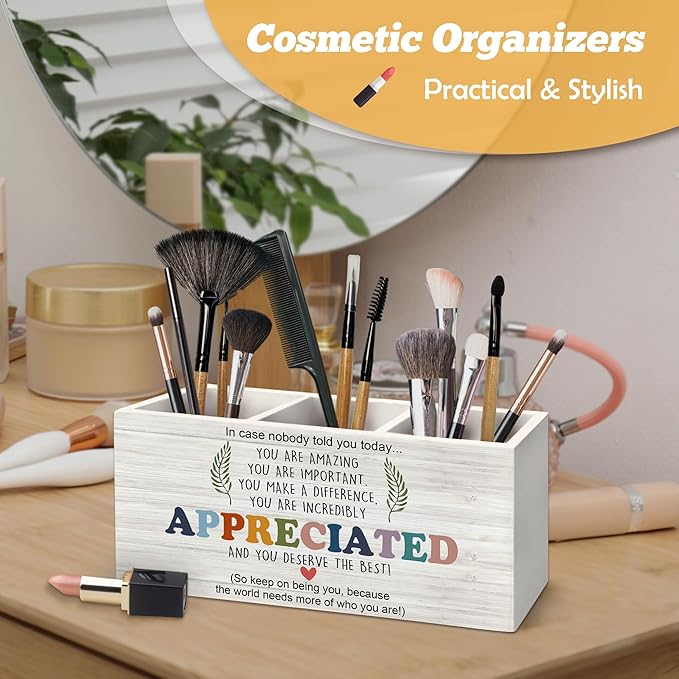 Inspirational Pen Holder Organizer for Desk Accessories, Teacher Appreciation Gifts, You Are Amazing Motivational Quote Wooden Box Sign Desk Decorations for School Office Tabletop Decor