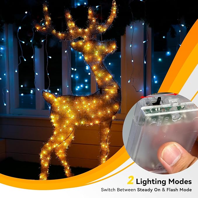 4 Pack 240LED Halloween Fairy Lights Battery Operated - 20FT Twinkle Lights with 2 Lighting Modes Indoor Outdoor, Waterproof Led Fairy String Lights for Christmas, Bedroom, Dorm, DIY Decor, Orange