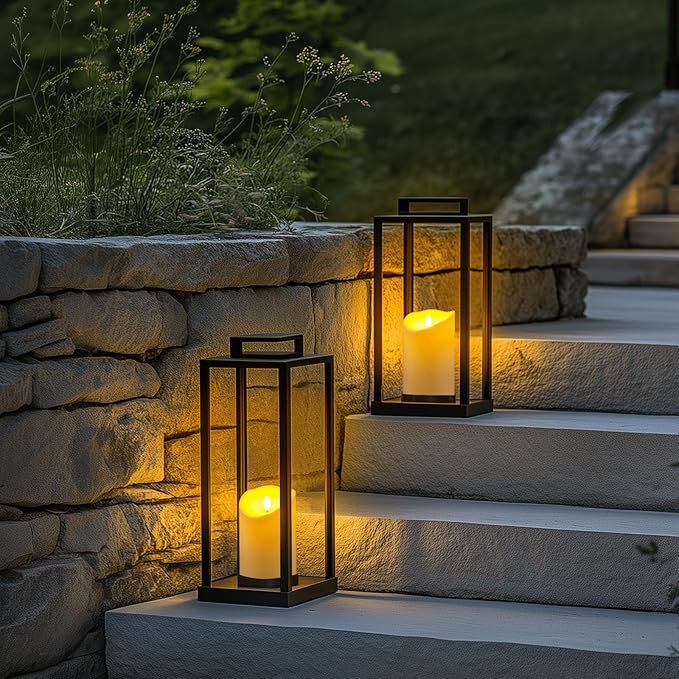 Homemory 4"x6" Outdoor Waterproof Flameless Candles with Timers and Remote Control, Battery Operated Candles, LED Plastic Candles, Ivory White, Set of 4