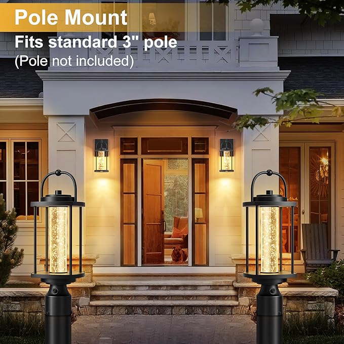 Dusk to Dawn Outdoor Post Lights, LED Waterproof Lamp Post Light Fixture with Crystal Glass, Aluminum Lamp Posts Outdoor Lighting Pole Lantern for Outside Yard Patio Pathway Garden, Hard Wired