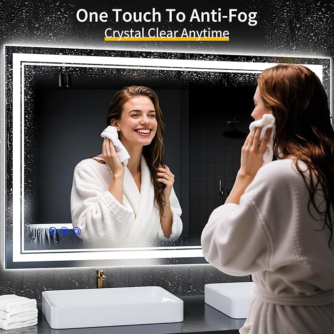 48"x30" LED Bathroom Mirror with Anti-Fog, Stepless Dimmable Lights, 3 Color Modes, Shatter-Proof Tempered Glass,Waterproof Design