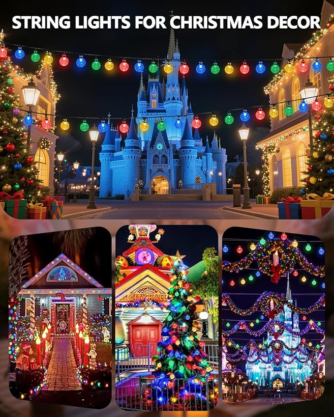 Multicolor Solar String Lights Outdoor, 2-Pack Total 100 LED 64FT Crystal Globe Solar Lights for Outside Waterproof with 8 Lighting Modes, Easter Decorations for Tree Wedding Patio Party Garden