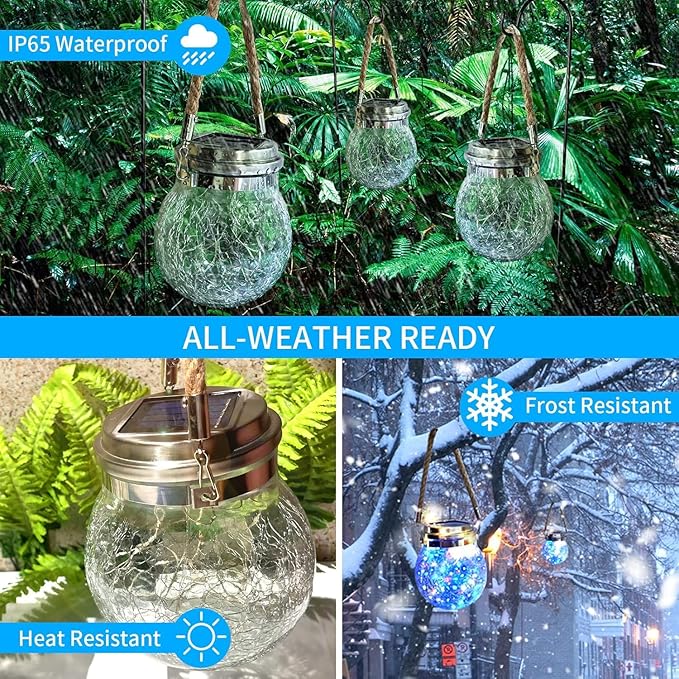 Hanging Outdoor Solar Lights,VGE 2 Pack 30LED Lanterns Decorative Outdoor Lights,Solar Powered Waterproof Landscape Lights with Handle for Tree Yard Garden Patio Fence Holiday Decor(Multicolor)
