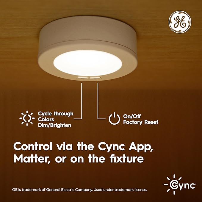 GE Cync Reveal HD+ Smart Undercabinet Puck Light Fixtures, Color Changing Undercab Puck Lights, Smart Wi-Fi Kitchen Lights, Works with Alexa and Google Home, 3-in (3 Pack)