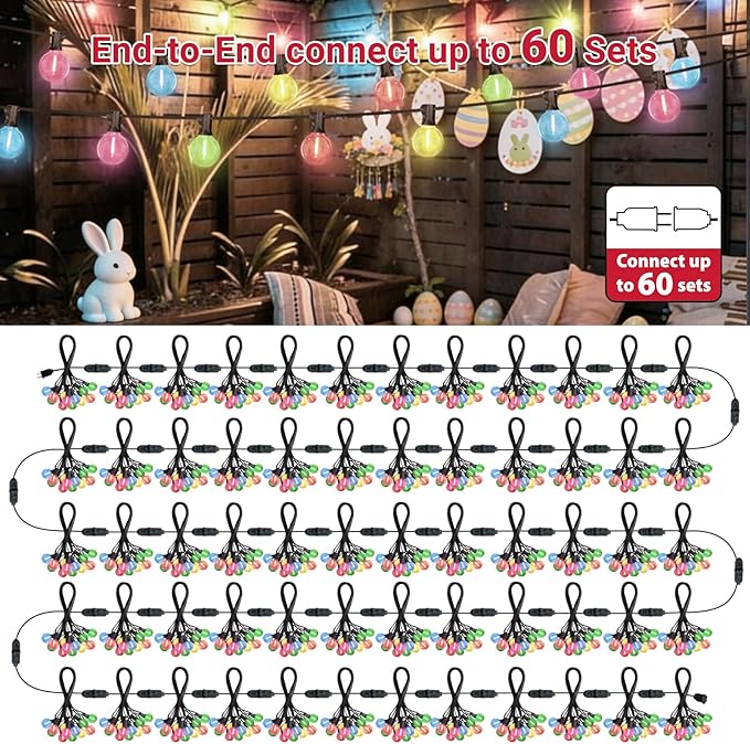 LAMPHOME LED Outdoor String Lights, 4 Pack 26FT Patio Lights with 12+1 Edison Shatterproof Bulbs, UL Waterproof Connectable Dimmable Multicolor Outside easterLights for Backyard Porch Easter Decor