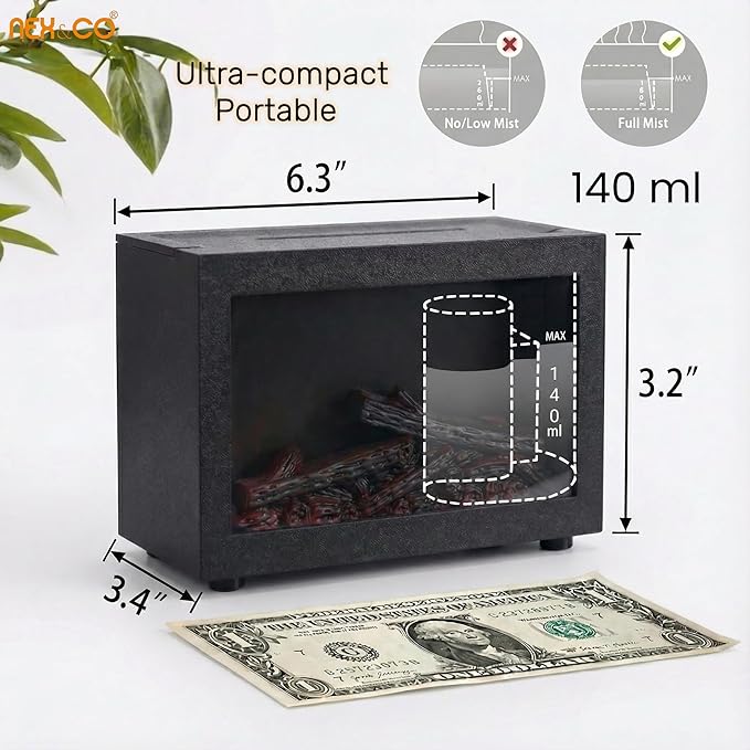 NEX&CO Colorful Flame Fireplace Aroma Diffuser for Essential Oils, Mini Essential Oils Diffuser with 3D Dynamic Effect 7-Color Changing Led, Auto Shut-Off, 3H Timer for Home, Yoga & Anxiety Relief
