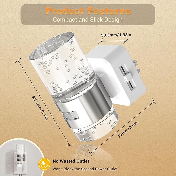 JandCase Motion Sensor Night Light, Dimmable Night Lights Plug Into Wall, 3000k Soft White Night-Lights with 0-100Lm Adjustable Brightness, Acrylic Plug in Nightlight for Bedroom Bathroom Decor