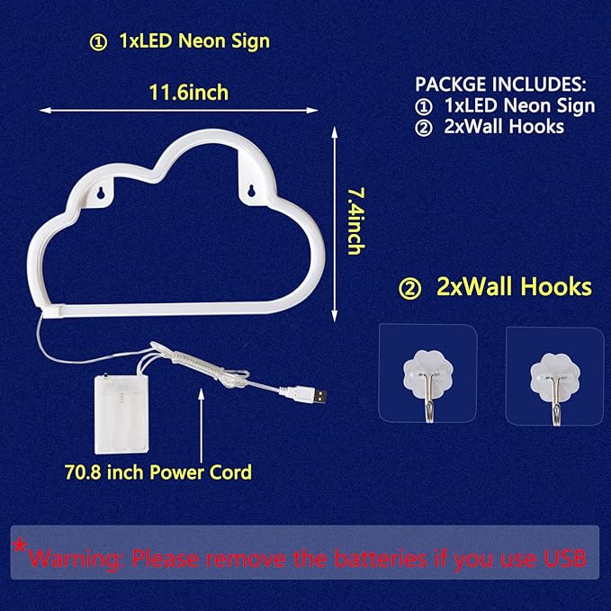 Cloud Neon Sign Pink Cloud Light Sign for Wall Decor,Battery or USB Powered Clouds Shaped LED Sign Decoration Lights for Bedroom Aesthetic Teen Girl Kid Room Christmas Birthday Wedding Party