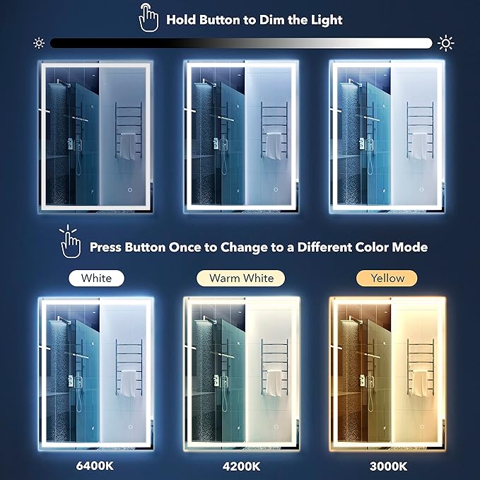 JONATHAN Y MIR100A-3838 Pax 38 in. W x 38 in. H Large Square Frameless Antifog Front/Back-Lit Wall Bathroom Vanity Mirror with Smart Touch