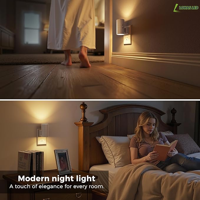 L LOHAS LED Night Light Plug in, Night Lights Plug into Wall, Dusk to Dawn Sensor, Adjustable Brightness Soft White Nightlight, 3000K 100LM Dimmable Nightlights for Hallway Bedroom Stairway, 1 Pack