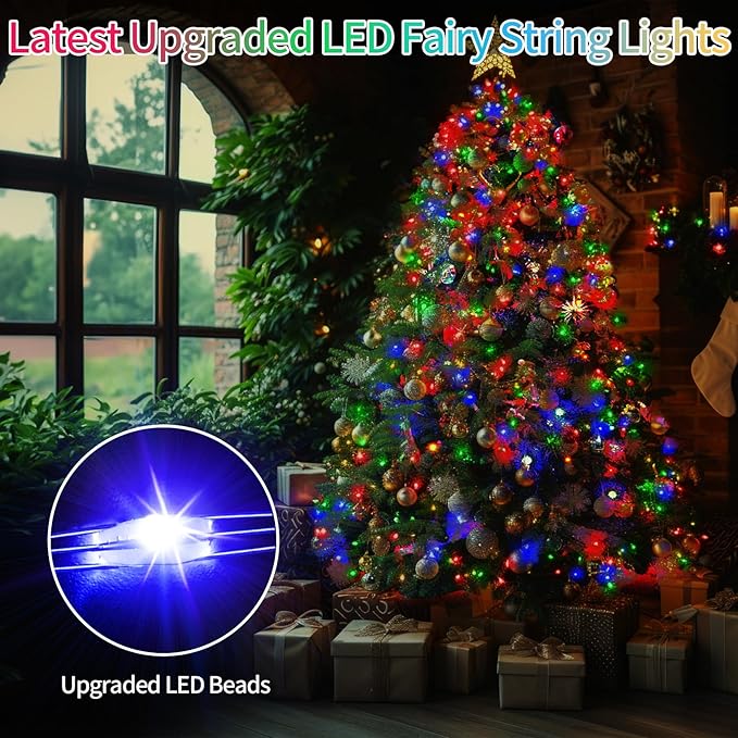 2 Pack Each 132 FT 400 LED Fairy Lights Plug In Christmas Lights Outdoor Decorations Waterproof String Lights with Timer 8 Modes Memory for Holiday Wedding Party Tree Wall Bedroom Garden-Multicolored