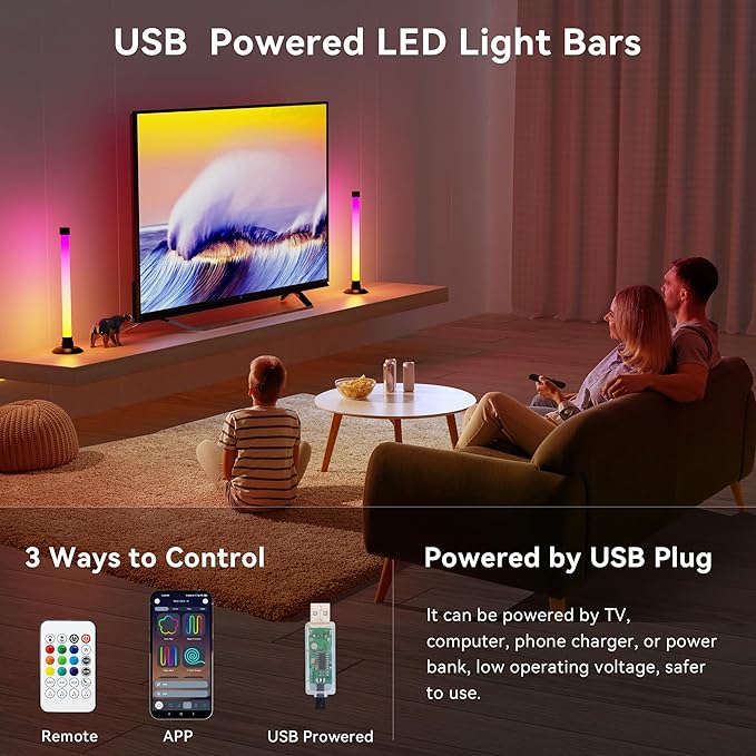 Led Light Bar with Music SynC Color Changing, Led Bar with App & Remote Control, RGB+IC & W Smart RGB Light Bar, USB Powered Led Lights, Dynamic PC Room Monitor Backlight Gaming Accessories