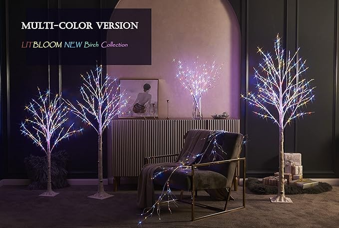 LITBLOOM Lighted Birch Branches Battery Operated with 8 Functions 30IN 100 Multi Color and Warm White Lights for Christmas Holiday Party Decoration Indoor Outdoor