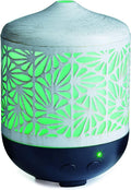 Airome Champagne Palmette Large Cut Metal Essential Oil Diffuser|250 mL Humidifying Ultrasonic Aromatherapy LED Lights, 24 Hours Intermittent & Continual Mist Auto Shut-Off, White/Gold
