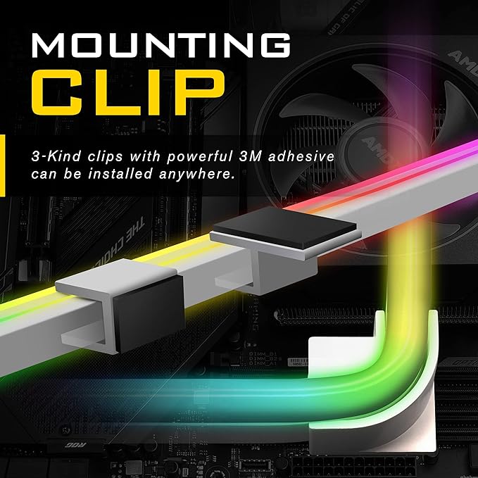EZDIY-FAB Premium Addressable LED Strip Kit for PC 5V ARGB Motherboard Sync,Upgraded with 3-Kinds Mounting Clips-1X 1M/39.3in Smooth Lighting Strip