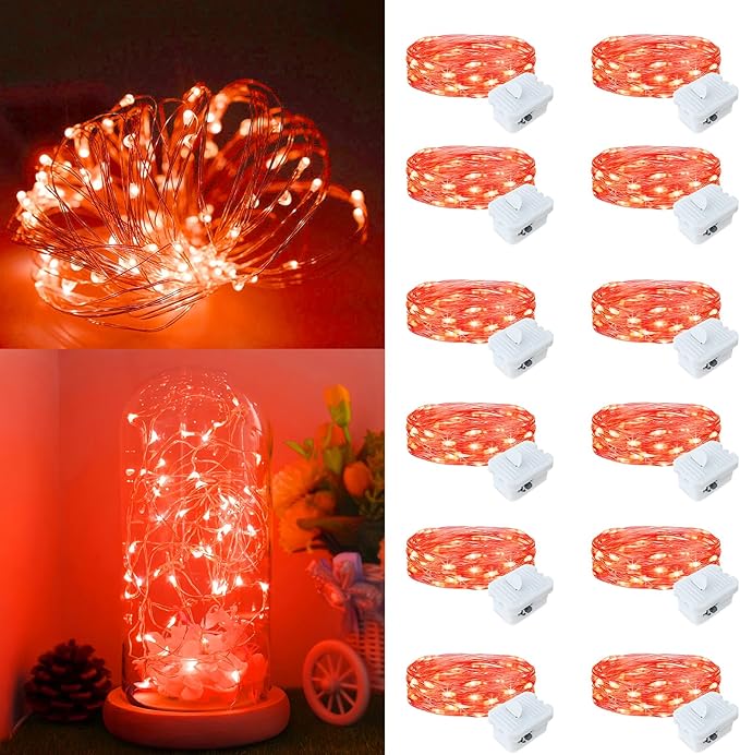 12Pack Fairy Lights Battery Operated, 7ft 20 LED 3 Modes Speed Twinkle Mini String Lights Waterproof Silver Wire Firefly Starry Lights for Mason Jars Wedding Party Christmas Decorations