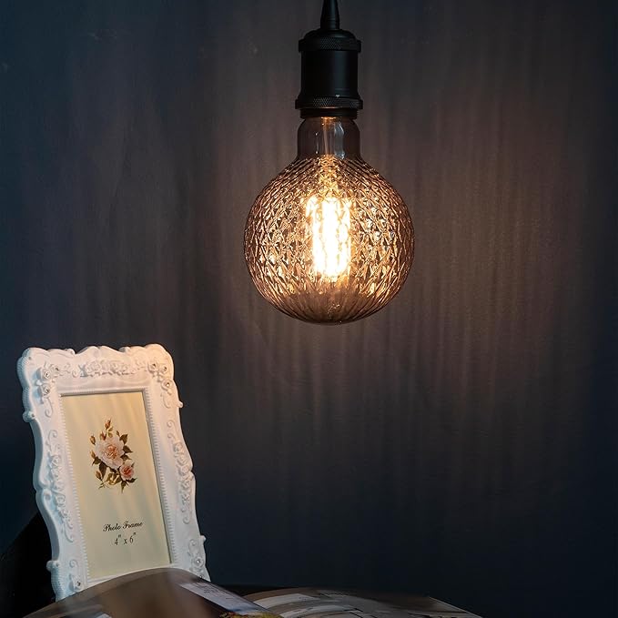 Vintage Edison LED Bulbs, Dimmable 4W Globe G125, 2200K Warm White Ambient Mood Lighting for Decoration, Squirrel Cage Filament, Smok Diamond Figure Glass LED Light Bulbs, E26 Base