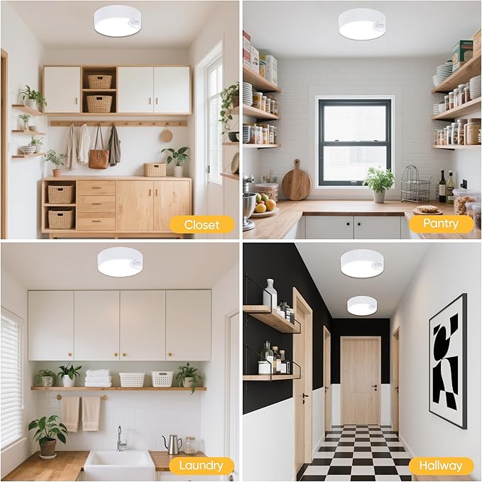 Battery Motion Sensor Ceiling Light: Indoor LED Wireless Ceiling Lights with Remote - Cordless Motion Activated Wall Lamp with Timer for Closet Hallway Bedroom (Battery Powered)