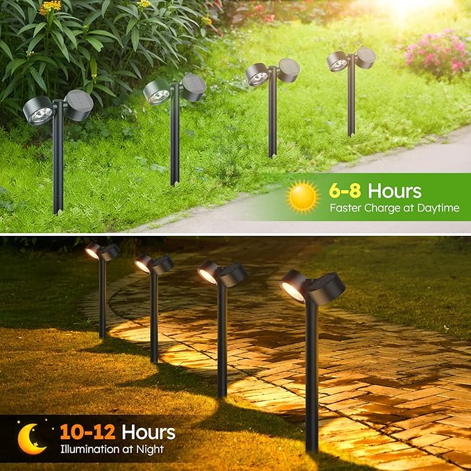 LETMY 2X Brighter Solar Pathway Lights Outdoor Waterproof - Adjustable, Dual-Head Pathway Lights Solar Powered Garden Light, 18 LED Landscape Lighting for Yard Path Walkway Driveway Lawn Decor, 4 Pack