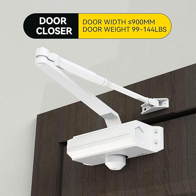 Automatic Door Closer Heavy Duty Spring Size 2 Hydraulic Aluminum Alloy UL 3-Hour Fire Rating Surface Mounted Home Commerical Door Closures Hold Open Adjust Speed Door Weights 88-144 Lbs