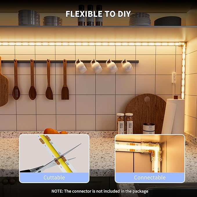 PAUTIX Dotless LED Lights,COB LED Strip Lights with Motion Sensor,5V USB Powered 2700K Warm White,Super Bright Dimmable Motion Activated,Bedroom,Cabinets,Kitchen,Stairs,Closet Indoor Lighting