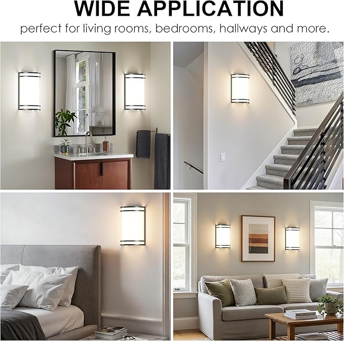 Aipsun Black Wall Sconces Set of Two, Hardwired Indoor 15W LED Modern Black Wall Sconce Lighting Dimmable Wall Lights for Living Room Hallway Bedroom