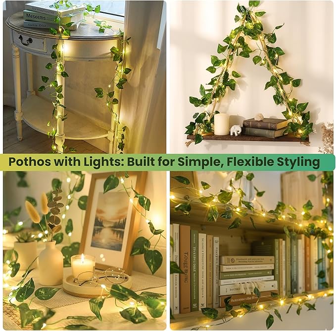 Vine Fairy Lights for Bedroom Wall, 23FT 73 LED Vine String Lights, USB/Battery Powered, Faux Pothos Garland with Light for Dorm Room, Wedding, Party & Home Decor, Warm White