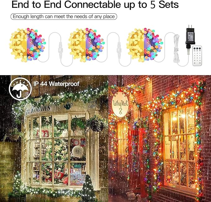 65.6ft Color Changing String Lights, 150 LED Multicolor & Warm White Globe Lights with Remote, 11 Modes, IP44 Waterproof, Plug in Fairy Lights for Indoor Outdoor Christmas Party Garden Decor