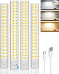 12inch Under Cabinet Lighting, 152LED Motion Sensor Light Indoor, USB Rechargeable Closet Lights, 3 Color Temps, Dimmable, Wireless Under Counter Lights for Kitchen, Stairs, Pantry, 4 Pack