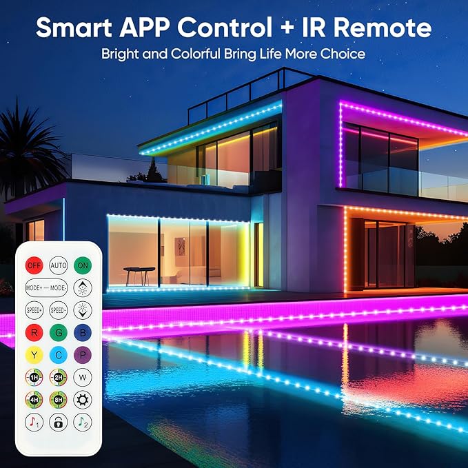 Outdoor LED Strip Lights Waterproof, 100FT (2 Rolls of 50ft) RGB IP67 Led Lights with App and Remote Control, Color Changing Led Rope Lights for Garden, Pool, Patio, Balcony Decor