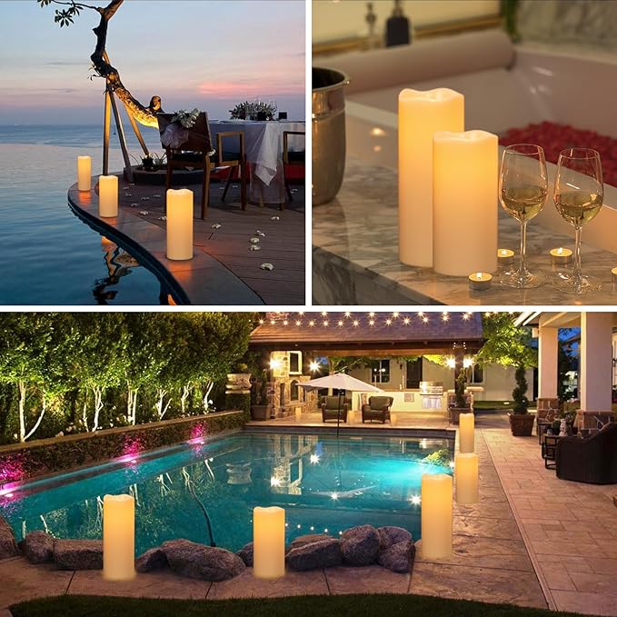 Outdoor Candles with Timer Waterproof, 10” x 4” & 8” x 4” Set of 2 Waterproof Candles with Remote, Large LED Pillar Battery Operated Candle for Outdoor Outside Lartern Porch Patio Decor