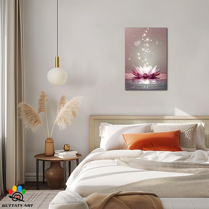 Zen Canvas Wall Art, White Lotus Flower Bloom in Water Wall Poster, Lotus Flower Canvas Art Print, Calm Relax Picture, Modern Framed Spiritual Home Artwork for Bathroom Spa Yoga Decor 24x36 inch