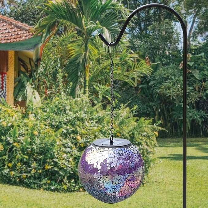 Solar Hanging Lantern Solar Outdoor Lanterns Mosaic Gazing Ball Outdoor Hanging Lights Outdoor Lights Waterproof Garden, Patio, Pathway & Yard Décor Purple