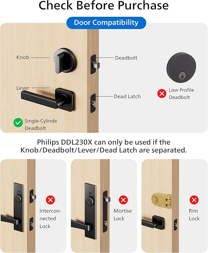 Philips Wi-Fi Smart Lock, Turn Your Existing Deadbolt into Smart Door Lock, Built-in WiFi, APP Remote Control, Keyless Entry Door Lock, Auto-Locking, Status Logging, Multiple Alarm, Matte Black