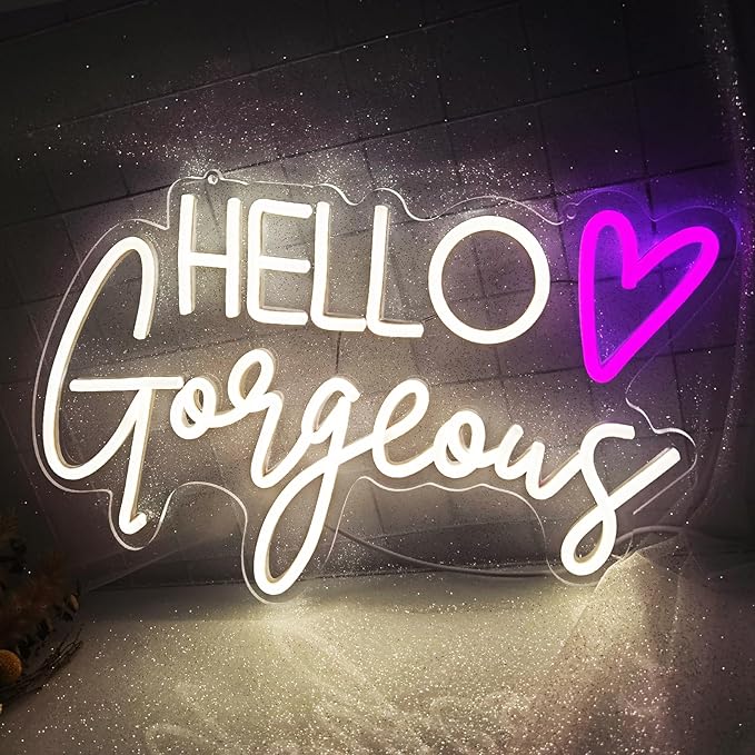 Hello Gorgeous Neon Sign Reusable Warm White USB LED Neon Lights for Home Wedding Birthday Backdrop Bacelorette Party Decor Room with Dimmable Switch(5V,16.5X10.6inches)