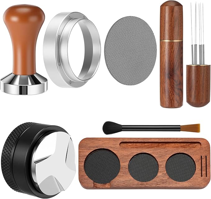 7 Pcs Espresso Accessories Kit, 51 mm Coffee Tamper Set Espresso Machine Accessories Coffee Tamper Wdt Tool Dosing Funnel Puck Screen Brush Tamping Station for 51 mm Barista Tools