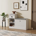 Shoe Storage Bench, Modern Wooden Shoe Cabinet with Flip Drawer and Adjustable Shelf, Entry Way Bench with Padded Seat Cushion for Entryway, Hallway, Living Room,Off-White