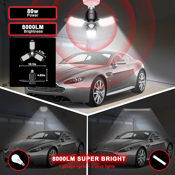 Motion Sensor Garage Light, 80W Motion Activated LED Shop Light for Stairway, Workshop, Basement (1Pack)
