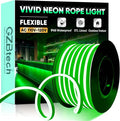 GZBtech Flexible LED Neon Rope Lights 50FT,AC 110-120V Waterproof Strip Light, 120 LEDs/M Cuttable Connectable Neon Lighting for Indoor Outdoor Home Decor/Commercial Building Use-Green 15M, ETL Listed