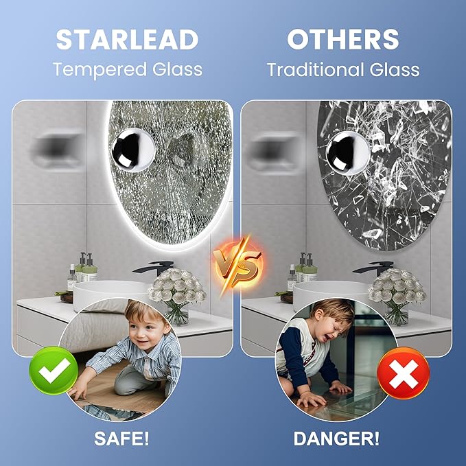 STARLEAD 32" LED-Bathroom-Mirror-with-Lights, Wall-Mounted with Bluetooth Speaker, Anti-Fog, 3 Color Temperature, Dimmable Brightness, IP65 Waterproof, Tempered Glass, Frontlit & Backlit, Round