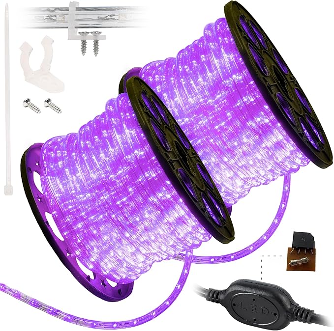 WYZworks 3312LEDs, 300ft LED Outside Rope Lights, Outdoor ETL Certified Waterproof Permanent 360 Degree Light Emitting, Flexible Tube, Connectable, Christmas Palm Tree Exterior Landscape, Purple