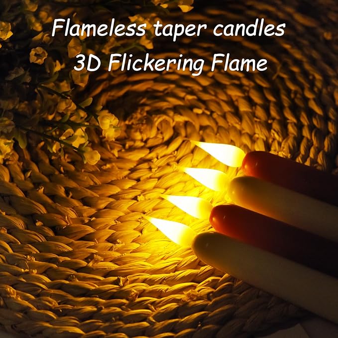 Flameless Taper Candles with Remote Control and Timer, Battery Operated LED Candlesticks with Flickering 3D Flame, 9.6 Inches Plastic Fake Candles for Christmas, Wedding and Home Decor (Ivory, 9)