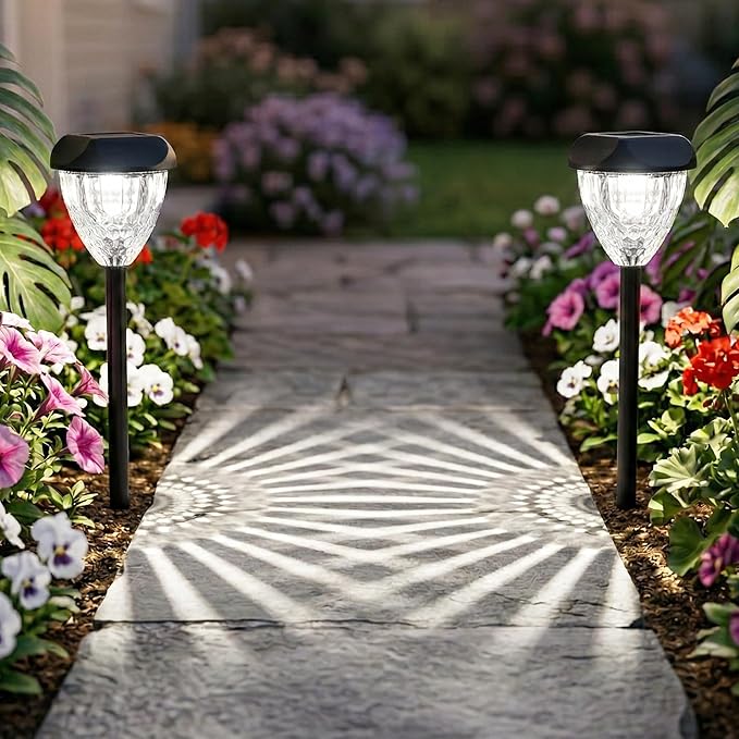 Ensenior Solar Pathway Lights Outdoor - 14.17" Height, 6500K LED Landscape Garden Lights, IP65 Waterproof, Tool-Free Auto ON/Off for Garden Yard Patio Walkway Landscape, 8-Pack