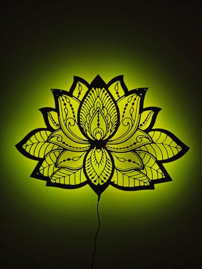 Lotus Flower Light, Mandala Yoga Room Night Light, Mandala Lotus Flower Lighted-Up Wall Art With Rgb Color Changing Led, Metal Wall Home Decor, Metalen Mandala Walldecor, Gift For Her Him