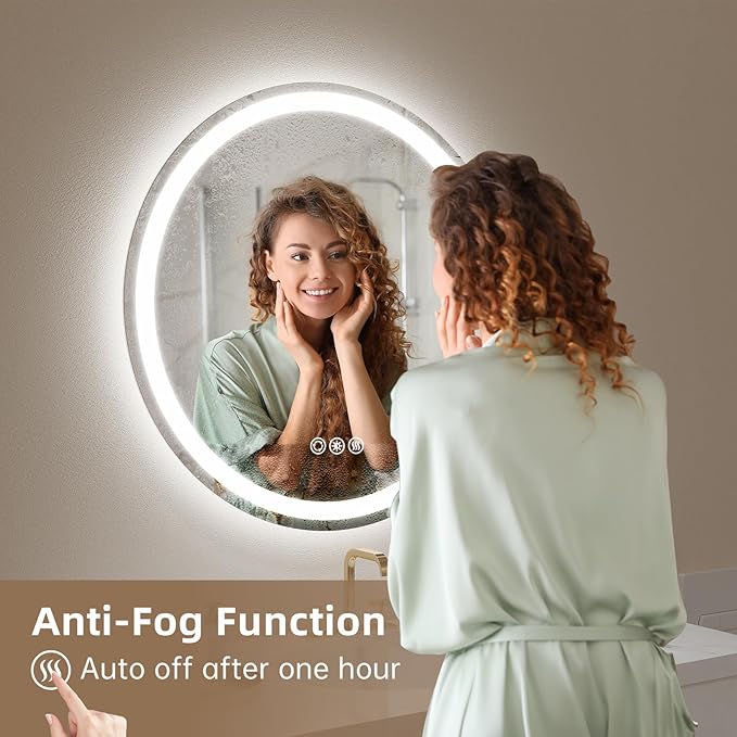 LOVESPEJO 30" Round LED Bathroom Mirror with Lights, Circle LED Mirror for Bathroom, Fogless, Dimmable, 3 Colors Changing, IP54, Shatter-Proof