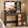 Vanity Desk with Mirror and Lights, Small Makeup Vanity Table with RGB Storage Cabinet & Power Strips & Shelves, 3 Lighting Modes & Adjustable Brightness, Dressing Table for Women Girls Bedroom, Black