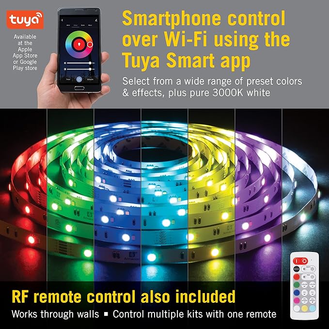 Armacost Lighting 423500 RibbonFlex Home 16ft. RGB+W Smart LED Tape Light Kit, Multi-Color and White
