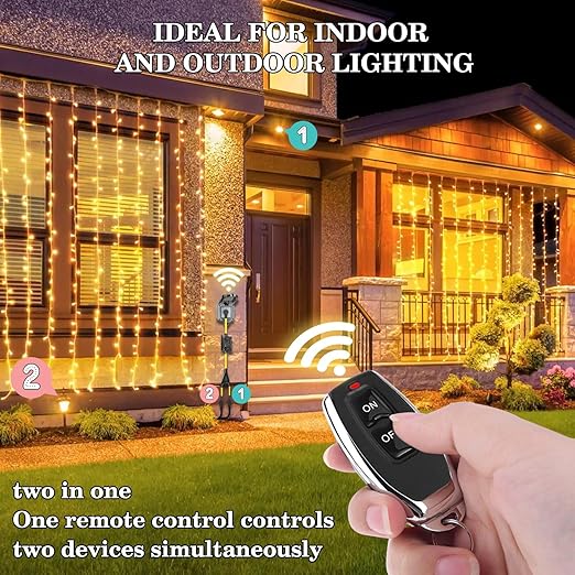 AC110V Outdoor Wireless Remote Control Power Switch, AC110V/120V/250V/20A Heavy Duty Weatherproof Smart Outlet Plug with 2-Way Y-Splitter,164FT Range for Lamps,Pumps,Dust Collectors